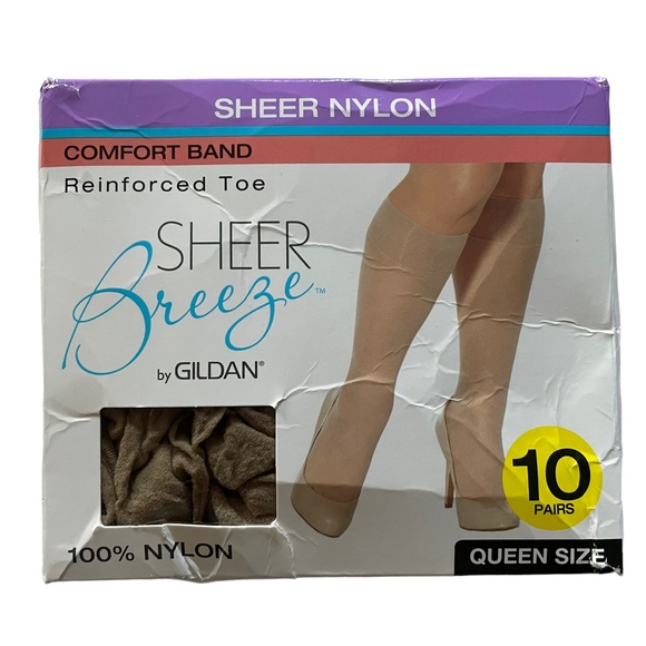 GILDAN Knee High Nylon Stockings Beige Queen Size - Picture 1 of 3